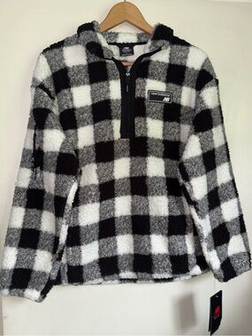 New Balance Black and White Sherpa Zip Pullover
